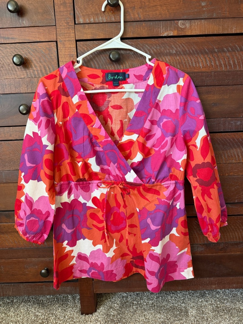 Boden Red, Pink & Purple Floral Wrap Blouse